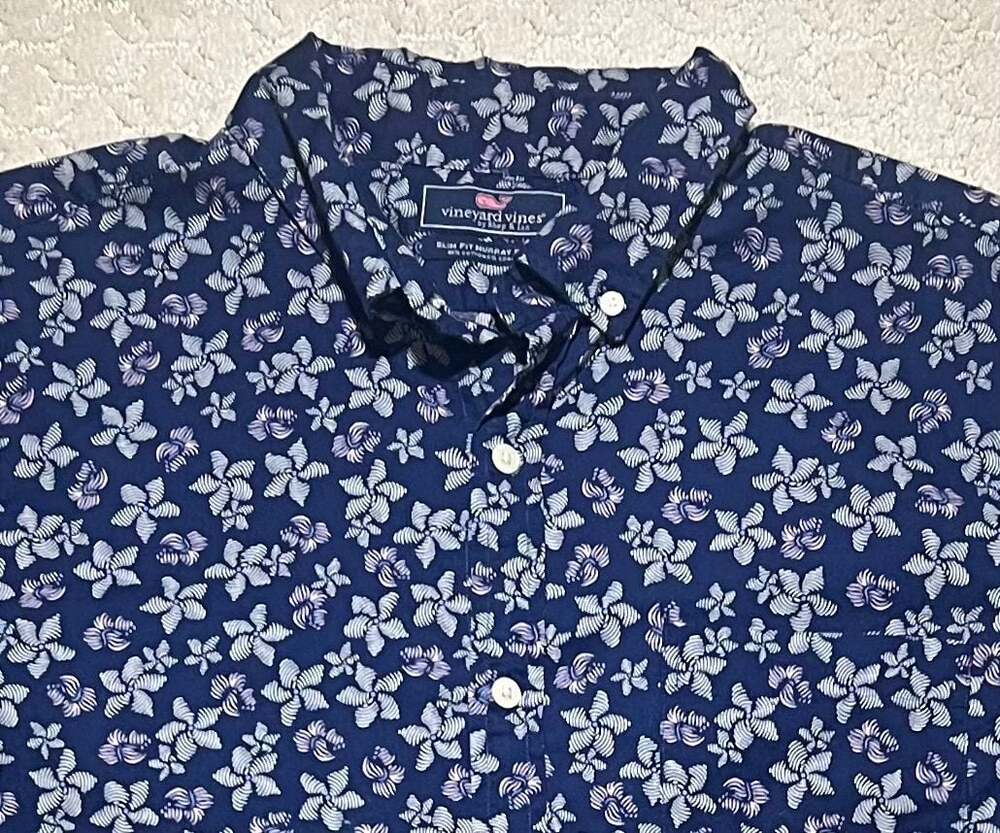 Vineyard Vines Slim Fit Murray Shirt Size L Blue Floral Print